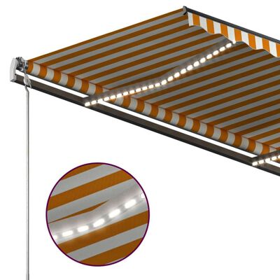 vidaXL Ръчно прибиращ се сенник с LED, 3,5x2,5 см, жълто и бяло