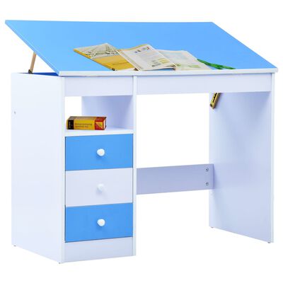 vidaXL Детско бюро за рисуване, накланящ се плот, синьо и бяло