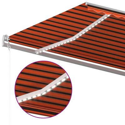 vidaXL Автоматичен сенник LED сензор за вятър 600x300 см оранжевокафяв