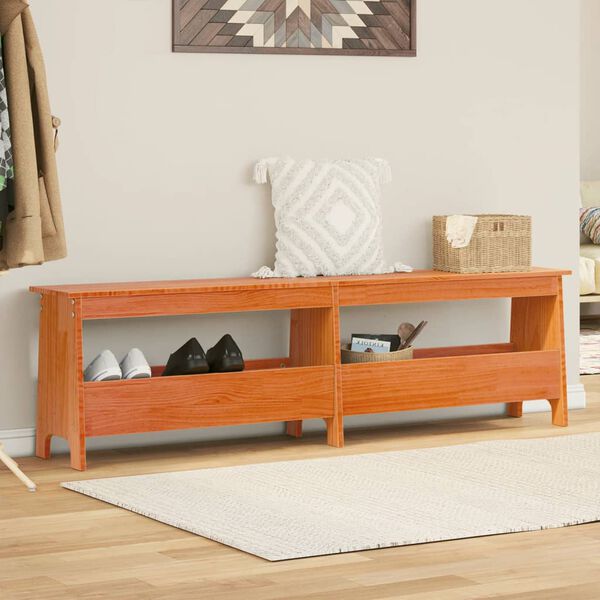 vidaXL Пейка за антре, восъчнокафяв, 160x28x45 см, борово дърво масив