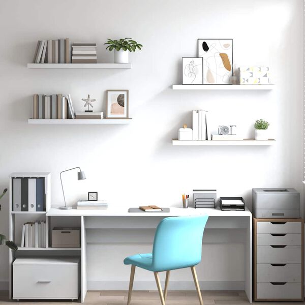 vidaXL Окачени стенни рафтове, 4 бр, дъб и бял, 80x23,5x3,8 см, МДФ