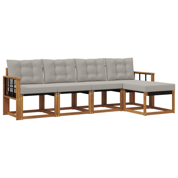 vidaXL Комплект дивани за открито 5 pcs Естествено и светло сиво