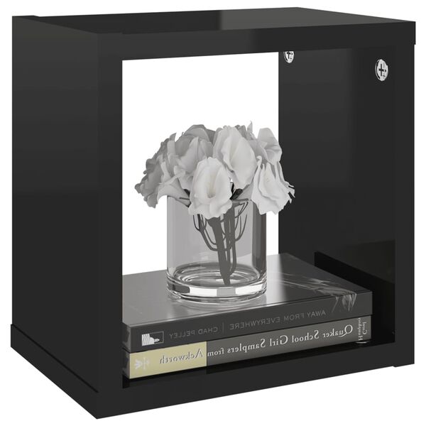 vidaXL Стенни кубични рафтове, 4 бр, черен гланц, 22x15x22 см