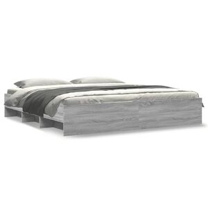 vidaXL Рамка за легло, сив сонома, 200x200 см, инженерно дърво