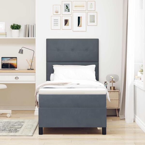 vidaXL Легло с пружинирана основа Тъмен сив 90 x 190 cm Кадифе