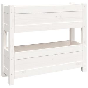 vidaXL Плантер, бяла, 77x25x66 см, борово дърво масив