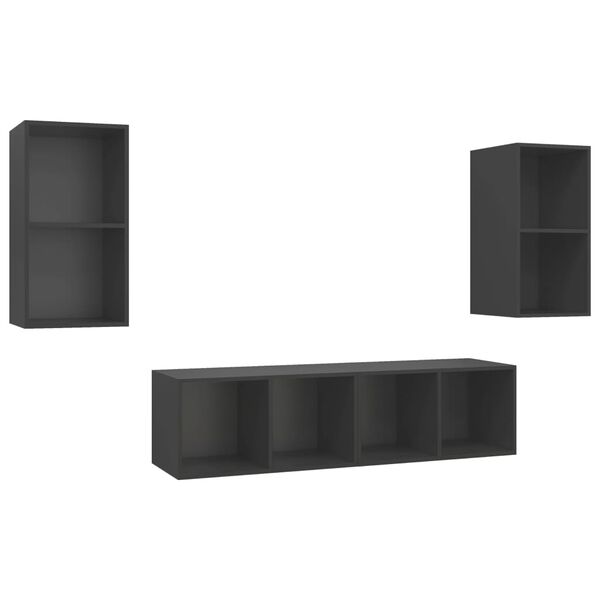 vidaXL ТВ шкафове за стенен монтаж, 4 бр, сиви, инженерно дърво
