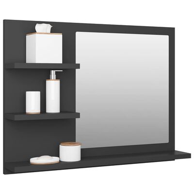 vidaXL Огледало за баня, сиво, 60x10,5x45 см, ПДЧ