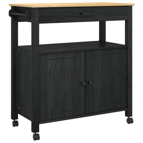 vidaXL Кухненска количка Едноцветен Черно 88,5 x 40 x 48 см