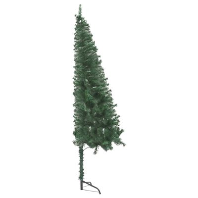 vidaXL Ъглова изкуствена коледна елха с LED и топки зелена 180 см PVC