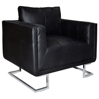 vidaXL Кубичен фотьойл с хромирани крака, черен, изкуствена кожа