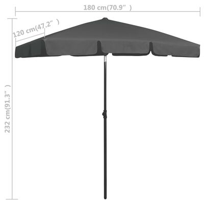vidaXL Плажен чадър антрацит 180x120 см