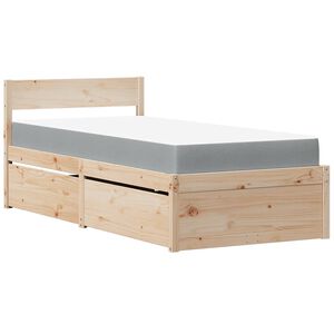 vidaXL Легло с чекмеджета и матрак, 90x200 см, бор масив