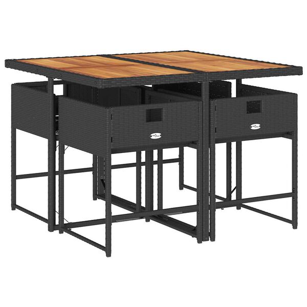 vidaXL Градински трапезен комплект възглавници 5 части черен полиратан