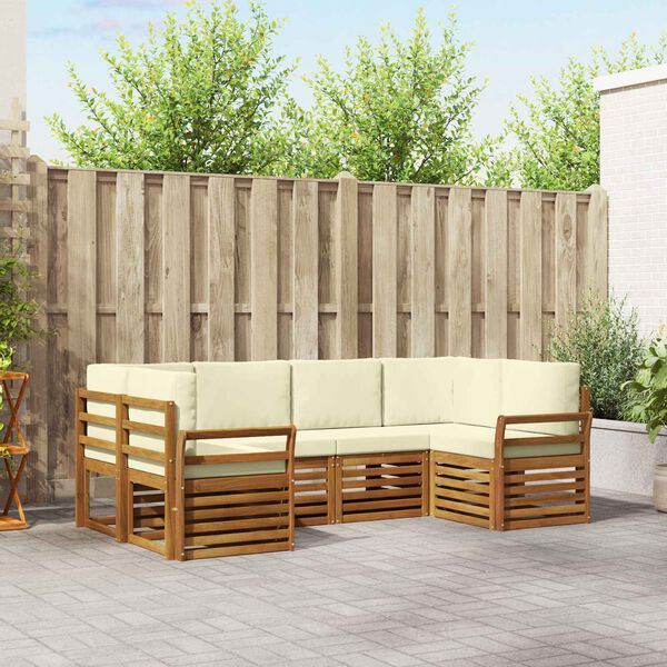 vidaXL Комплекти дивани 6 pcs Натурален и Крема Солидно акациево дърво