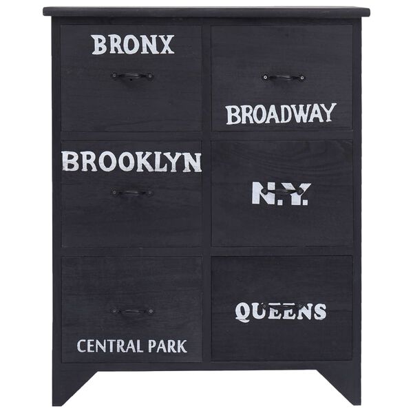 vidaXL Страничен шкаф с 6 чекмеджета, черен, 60x30x75 см, пауловния