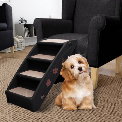 vidaXL Сгъваеми стълби за кучета, черни, 62x40x49,5 см