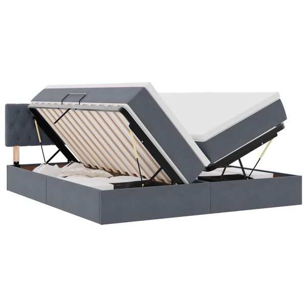 vidaXL Легло С LED лентисти светлини Тъмен сив 200 x 200 cm Кадифе