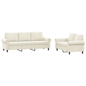 vidaXL Комплект дивани от 2 части с възглавници, кремав, кадифе