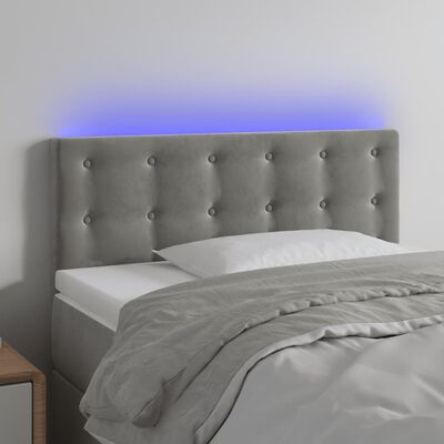 vidaXL LED горна табла за легло, светлосива, 100x5x78/88 см кадифе