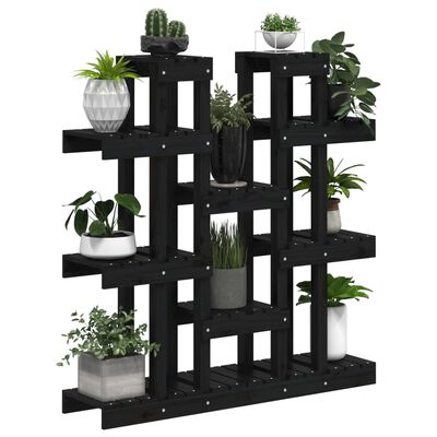 vidaXL Поставка за цветя, черна, 104,5x25x109,5 см, бор масив