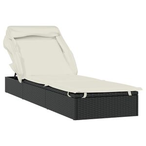 vidaXL Шезлонг със сгъваем покрив, черен, 213x63x97 см, полиратан