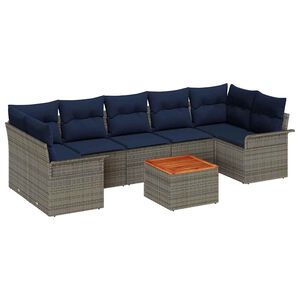 vidaXL Градински Софа Комплект 8 pcs Сив и тъмен син полиратан