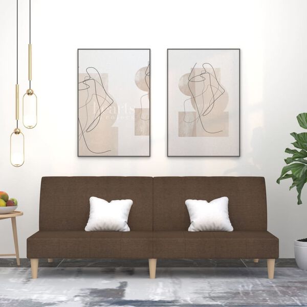 vidaXL 2-местно разтегателно канапе, кафяво, текстил