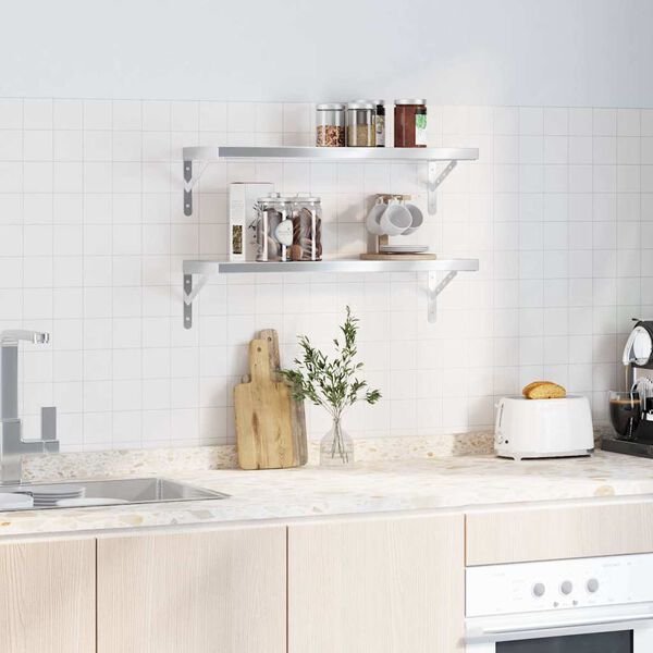 vidaXL Стенни рафтове 2 бр 75x23,5 см сребристи неръждаема стомана