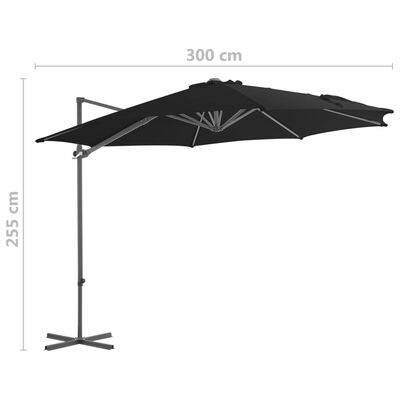 vidaXL Градински чадър чупещо рамо и стоманен прът черен 300 см
