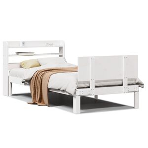 vidaXL Рамка за легло с табла, бяла, 75x190 см, борово дърво масив