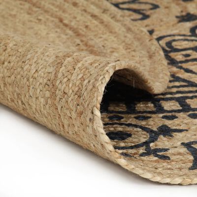 vidaXL Ръчно тъкан килим от юта, тъмносин принт, 150 см