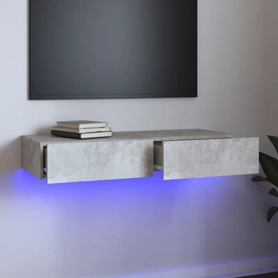 vidaXL ТВ шкаф с LED осветление, бетонно сив, 90x35x15,5 см