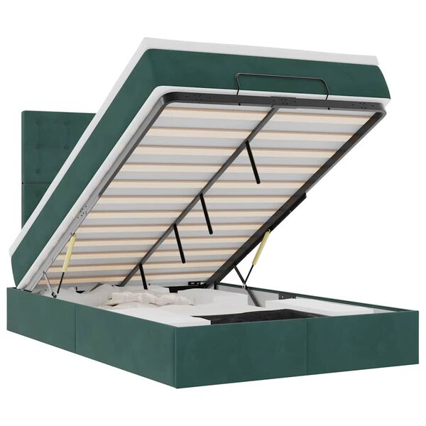 vidaXL Османска легло с матраци и LED, тъмнозелено, 120x200 см, кадифе