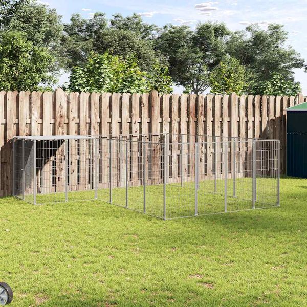 vidaXL Клетка за кучета, сребриста, 8,74 м², стомана