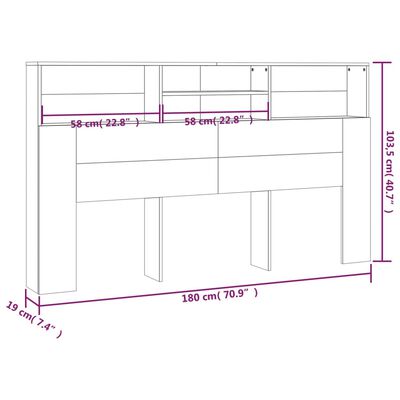 vidaXL Табла за легло тип шкаф, опушен дъб, 180x19x103,5 см