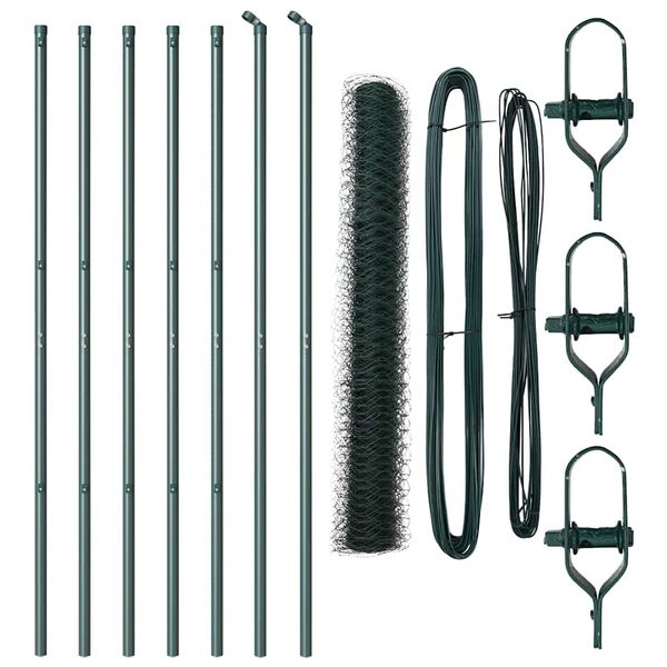 vidaXL Оградa с колчета Зелен 1 x 10 m Покрит със PVC стомана