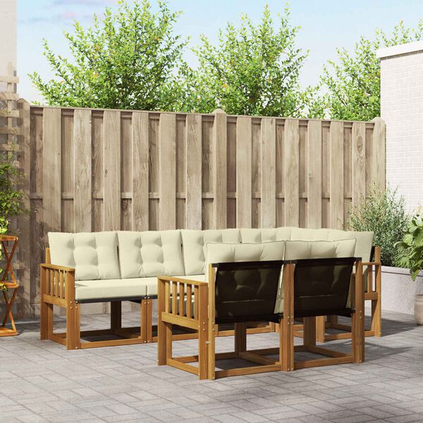 vidaXL Комплект дивани за открито 7 pcs Натурален и Крема