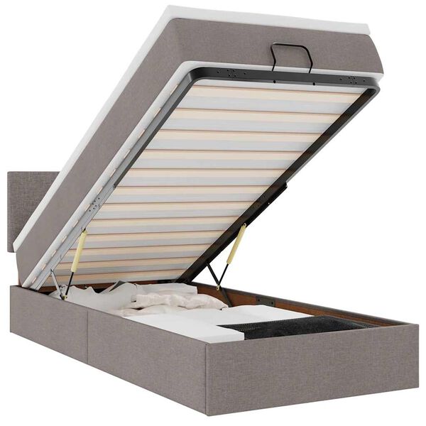 vidaXL Османска легло с матрак и LED, таупе, 90x200 см, плат