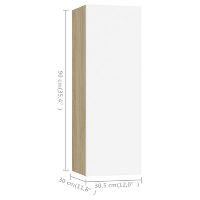 vidaXL ТВ шкафове, 4 бр, бяло и дъб сонома, 30,5x30x90 см, ПДЧ