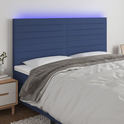 vidaXL LED горна табла за легло, синя, 160x5x118/128 см, плат