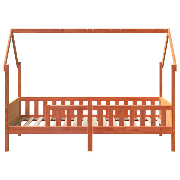 vidaXL Рамка за детско легло къща, восъчнокафява, 90x200 см, бор масив