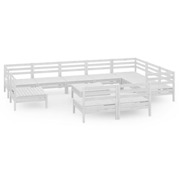 vidaXL Градински лаундж комплект, 11 части, бял, бор масив