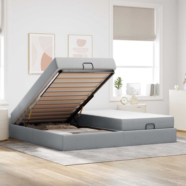 vidaXL Рамка за легло с матрак с матрак 2 pcs Светлосиво текстил