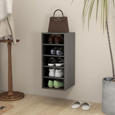 vidaXL Шкаф за обувки, сив гланц, 31,5x35x70 см, ПДЧ