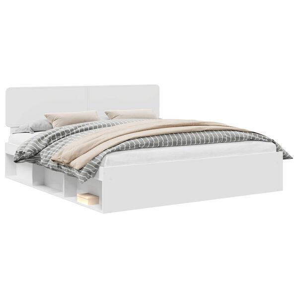 vidaXL Рамка за легло с таблото Бяло 200 x 200 cm Солидно борово дърво