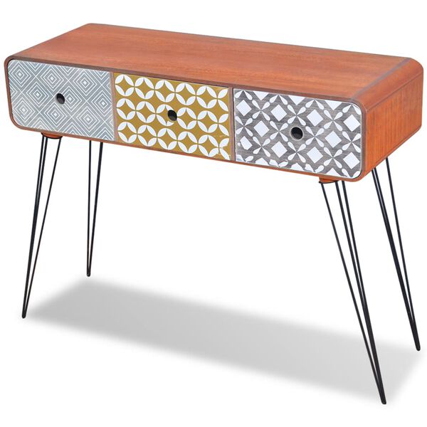 vidaXL Конзолна маса/страничен шкаф с 3 чекмеджета, сиво