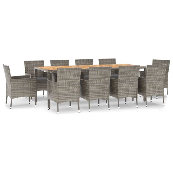 vidaXL Градински комплект с възглавници 11 части сив полиратан