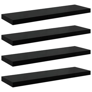 vidaXL Окачени стенни рафтове, 4 бр, черен гланц, 90x23,5x3,8 см, МДФ