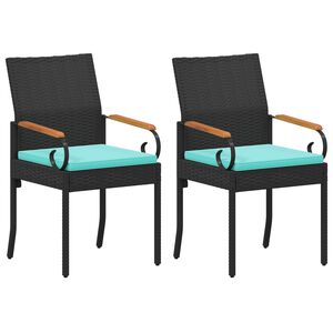 vidaXL Градински столове 2 pcs Черен и Туркоаз Полиратан и акация
